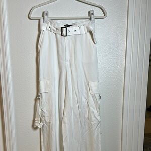 Zara White Belted Trouser Pants